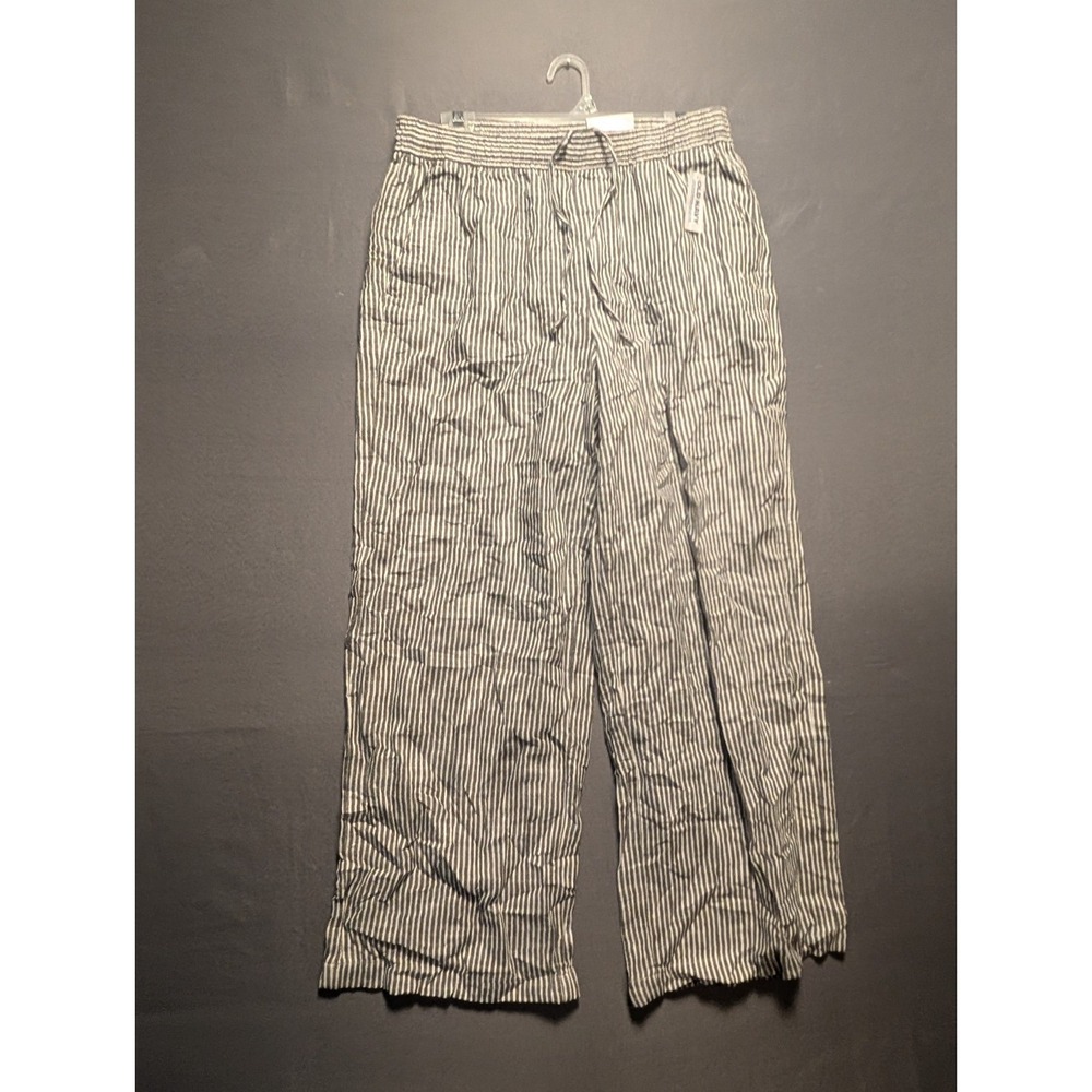 Old Navy Pants Womens Medium White Gray Striped Wide Leg Casual Drawstring Waist